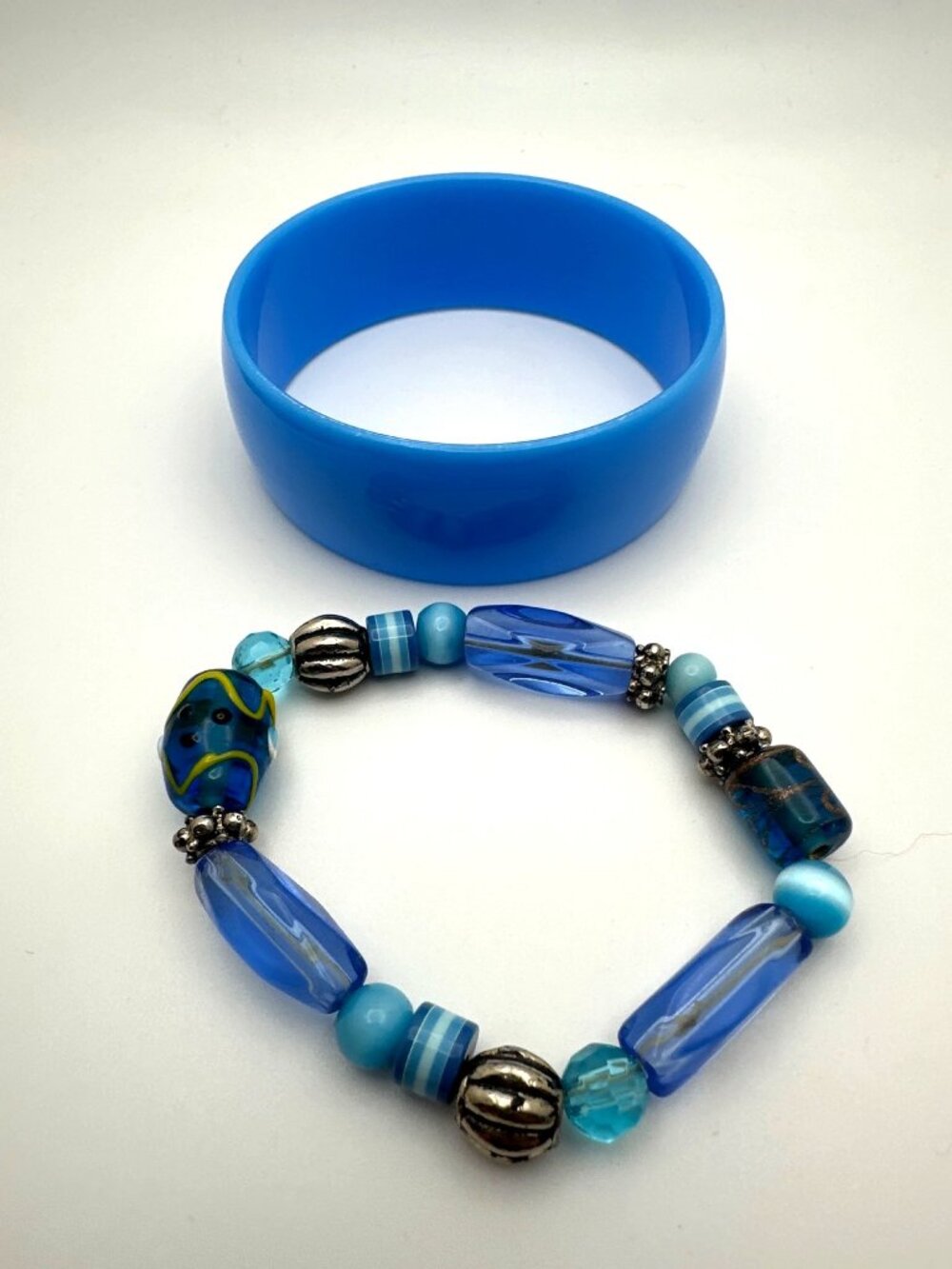 Summer Blue Bangle Bracelets 2 Pieces Acrylic Boho Eclectic